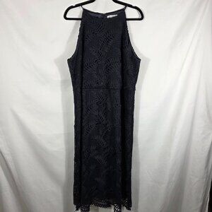 Chico's Navy Blue Lace Halter Midi Dress Women's Size 20 Overlapping Leaf Motif
